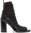 ANN DEMEULEMEESTER Black Leather Lace-Up Heeled Sandals