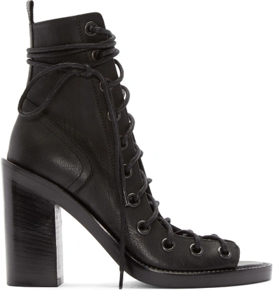 Shop Ann Demeulemeester Black Leather Lace-up Heeled Sandals
