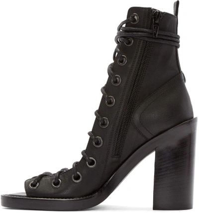 Shop Ann Demeulemeester Black Leather Lace-up Heeled Sandals