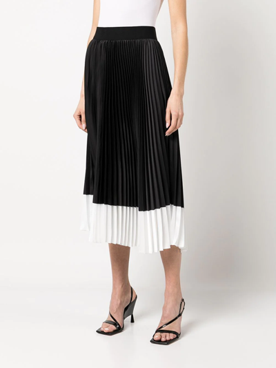 Shop Alice And Olivia Katz Two-tone Pleated Midi Skirt In Black