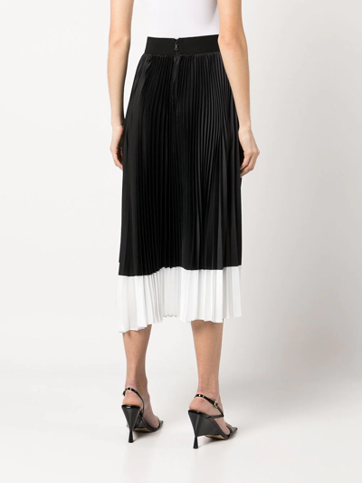 Shop Alice And Olivia Katz Two-tone Pleated Midi Skirt In Black