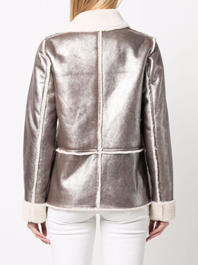 Geox Faux Shearling-trimmed Jacket In Brown