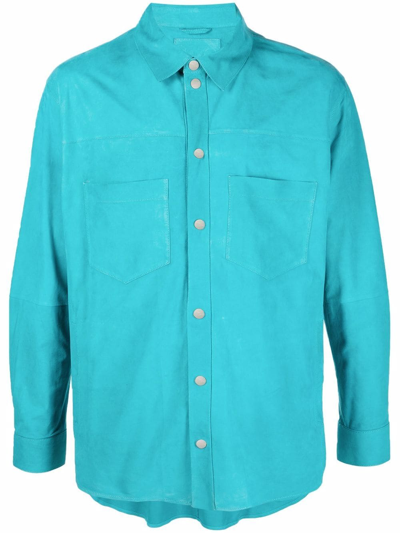 Shop Desa 1972 Multi-pocket Suede Shirt In Blue