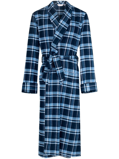 Shop Derek Rose Kelburn Checked Robe In Blue