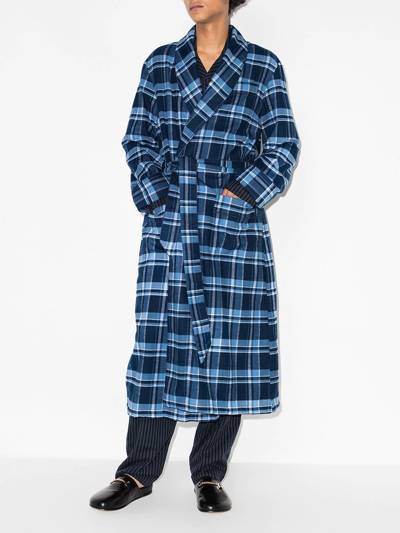 Shop Derek Rose Kelburn Checked Robe In Blue