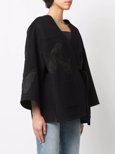 Valentino Embroidered Butterfly Wrap Jacket In Black