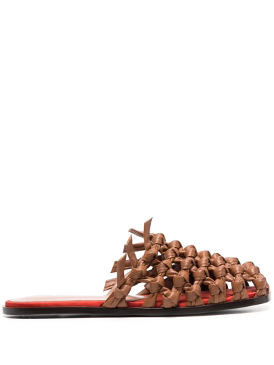 Shop Etro Square-toe Woven Mules In Brown