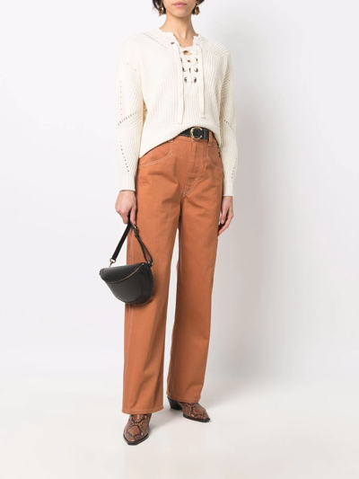 Isabel Marant Laley Lace-up Ribbed Cotton-blend Sweater In Neutrals