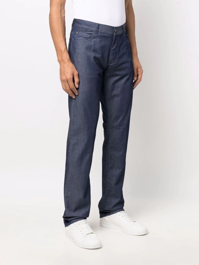 Shop Canali Mid-rise Straight-leg Jeans In Blue