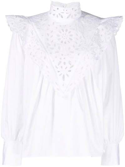 Shop Chloé High-neck Broderie Anglaise Blouse In White