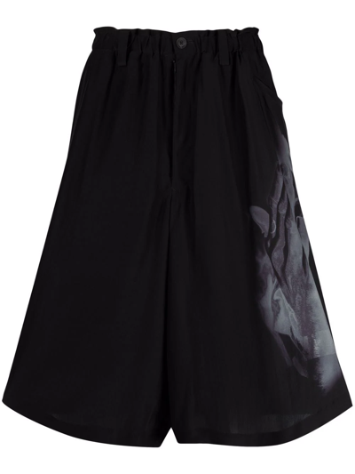 Shop Yohji Yamamoto Graphic-print Silk Shorts In Black