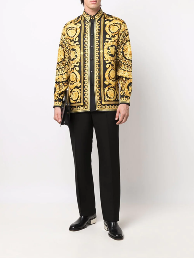Versace Silk Printed Shirt For Men In Black
