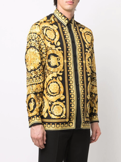 Versace Silk Printed Shirt For Men In Black