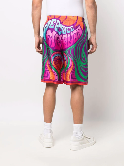 Shop Versace Psychedelic Logo-print Shorts In Orange
