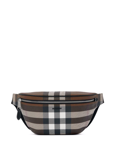 Shop Burberry Checked Belt Bag In Brown