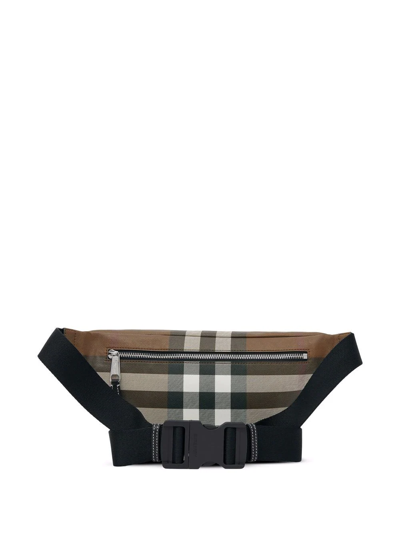Shop Burberry Checked Belt Bag In Brown