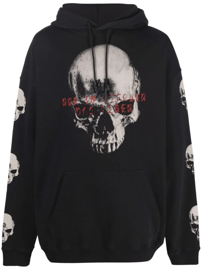 Shop 44 Label Group Skull-motif Cotton Hoodie In Black