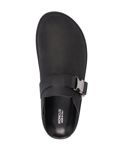 Shop Moncler Buckle-detail Leather Sandals In Black