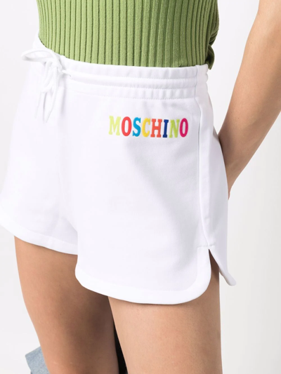 Shop Moschino Logo-print Organic Cotton Shorts In White
