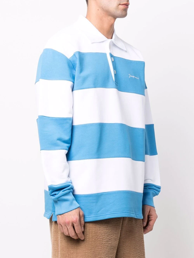 Shop Jacquemus Logo Striped Polo Shirt In Blue