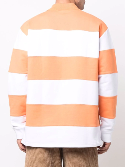 Shop Jacquemus Logo Striped Polo Shirt In Orange