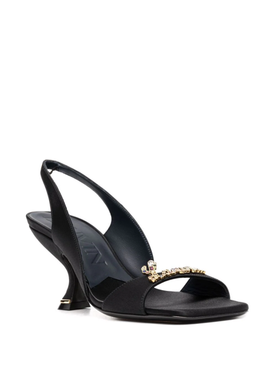 Shop Lanvin Gem Logo-plaque Sandals In Black