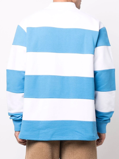 Shop Jacquemus Logo Striped Polo Shirt In Blue