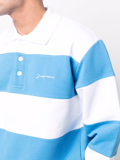 Shop Jacquemus Logo Striped Polo Shirt In Blue