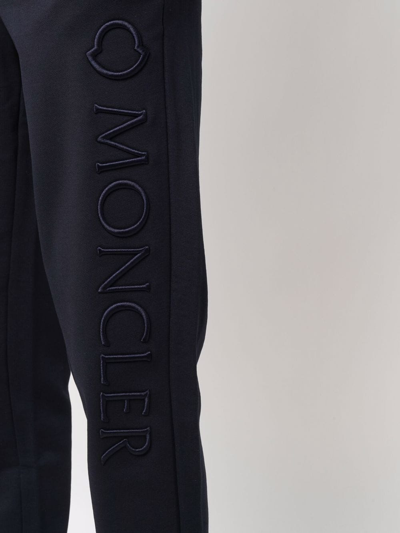 Shop Moncler Embroidered-logo Track Pants In Blue