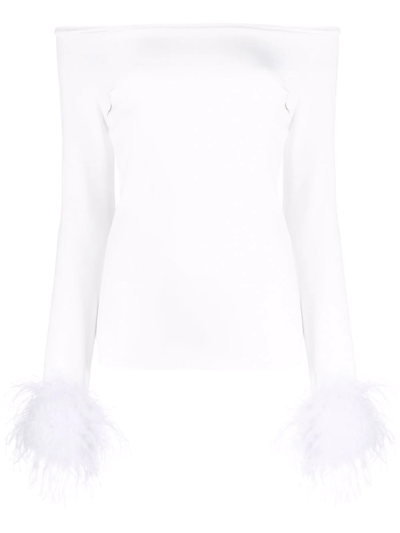 Shop Atu Body Couture Feather Cuffs Off-shoulder Top In White