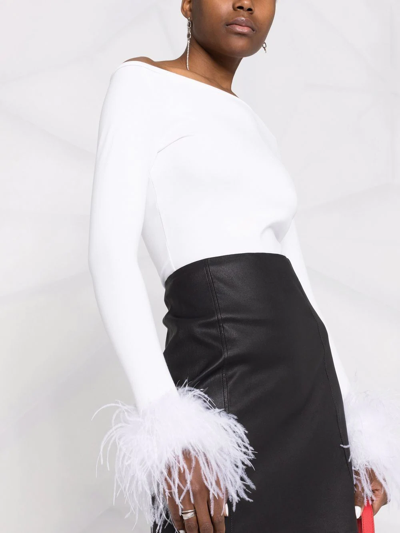 Shop Atu Body Couture Feather Cuffs Off-shoulder Top In White