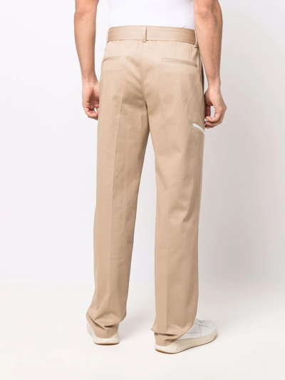 Shop Lanvin Belted Straight-leg Trousers In Neutrals