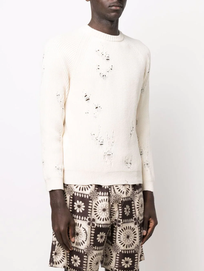 Laneus Ripped Ribbed-knit Jumper In Neutrals