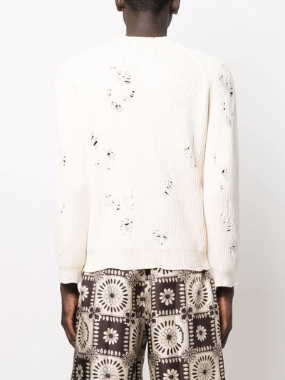 Laneus Ripped Ribbed-knit Jumper In Neutrals