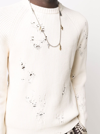 Laneus Ripped Ribbed-knit Jumper In Neutrals