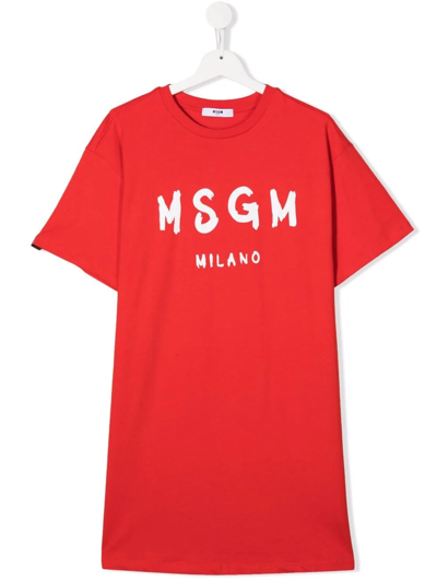 Shop Msgm Teen Logo-print T-shirt Dress In Red