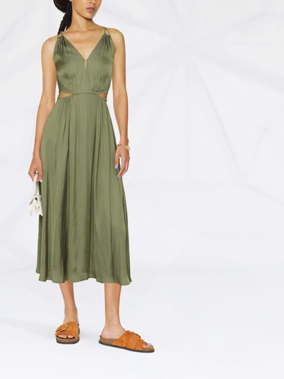 MAJE RUNE LIGHTLY-PLEATED V-NECK MIDI DRESS 