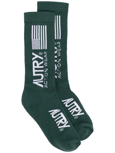 Shop Autry Logo-print Socks In Green