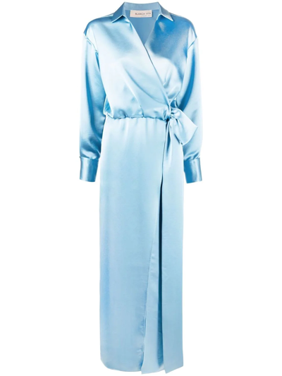 Blanca Vita Empire-line Pleated Gown In Blue