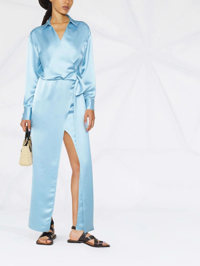 Blanca Vita Empire-line Pleated Gown In Blue