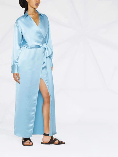Blanca Vita Empire-line Pleated Gown In Blue