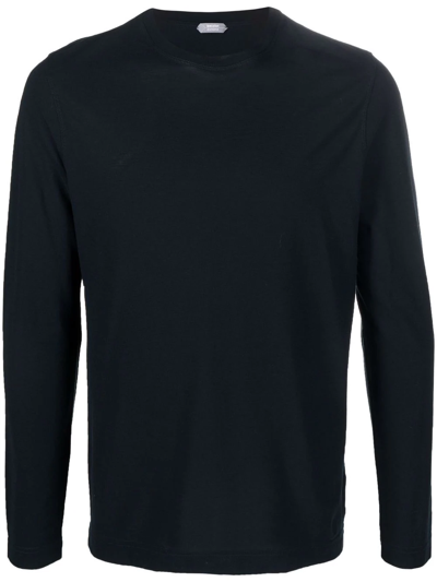 Shop Zanone Crew Neck Long-sleeved T-shirt In Blue