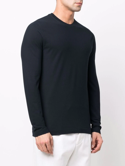 Shop Zanone Crew Neck Long-sleeved T-shirt In Blue