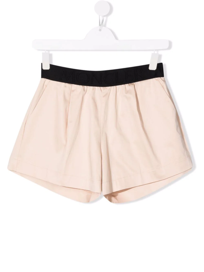 Shop Moncler Logo-waist Cotton Shorts In Neutrals