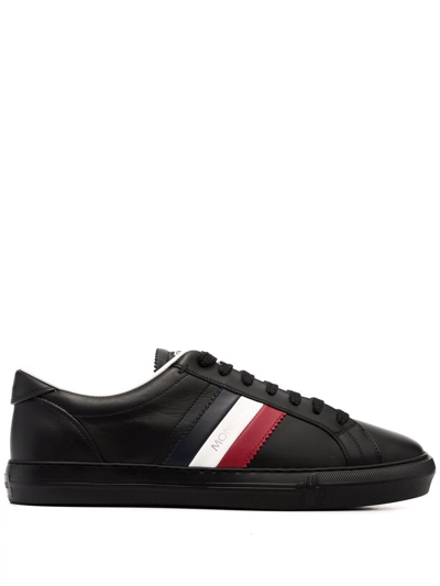 Shop Moncler Logo-print Leather Sneakers In Black