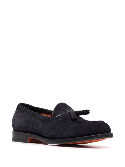 Shop Santoni Tassel-detail Suede Loafers In Blue