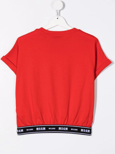 Shop Msgm Teen Logo-print Hem T-shirt In Red