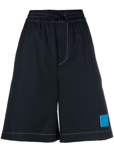 Shop Sunnei Dark Wash Elastic-waist Shorts In Blue