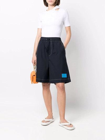 Shop Sunnei Dark Wash Elastic-waist Shorts In Blue