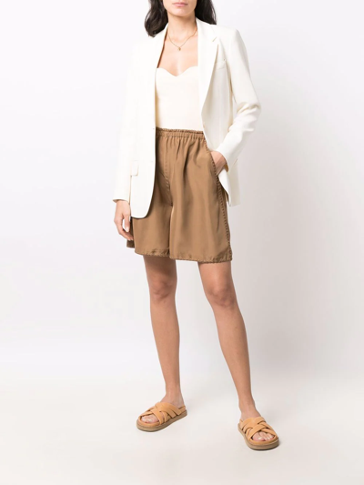 Shop Totême Whipstitch Silk High-waisted Shorts In Brown
